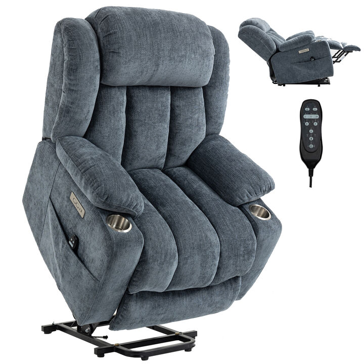 Mondawe Up to 350 LBS Chenille Power Lift Recliner Chair, Heavy Duty Motion Mechanism with 8-Point Vibration Massage and Lumbar Heating, USB and Type-C Ports, Stainless Steel Cup Holders Mondawe Up to 350 LBS Chenille Power Lift Recliner Chair, Heavy Duty Motion Mechanism with 8-Point Vibration Massage and Lumbar Heating, USB and Type-C Ports, Stainless Steel Cup Holders