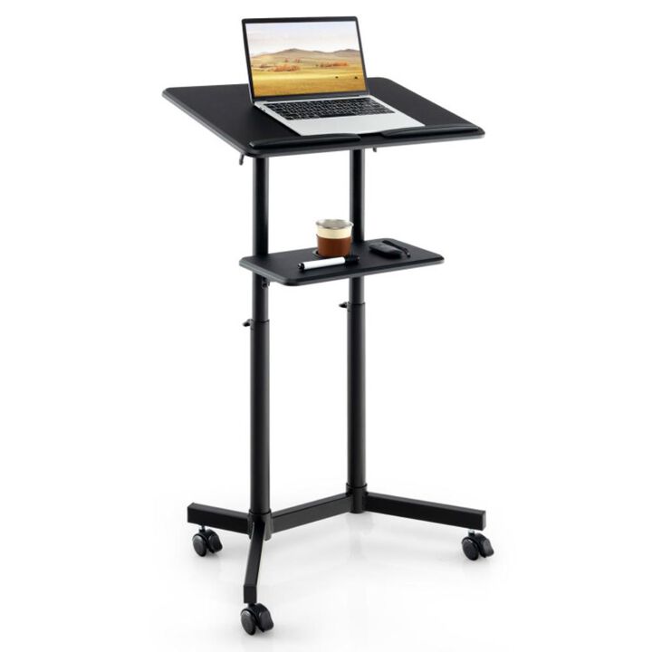 Hivvago Mobile Lectern Podium Height-adjustable Rolling Laptop Cart with Tilting Top Storage Tray