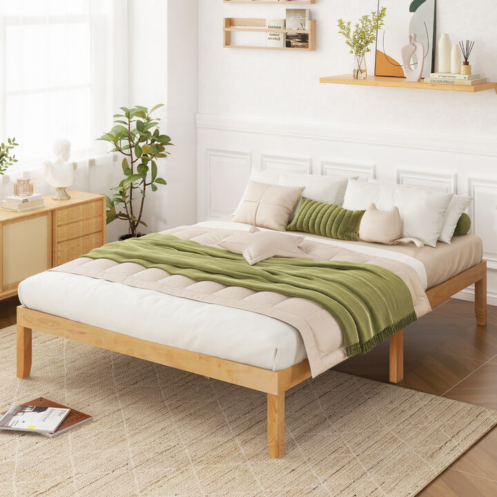 Bed Frame with Wooden Slats Support and Rubber Wood Legs for Durability and Classic Design