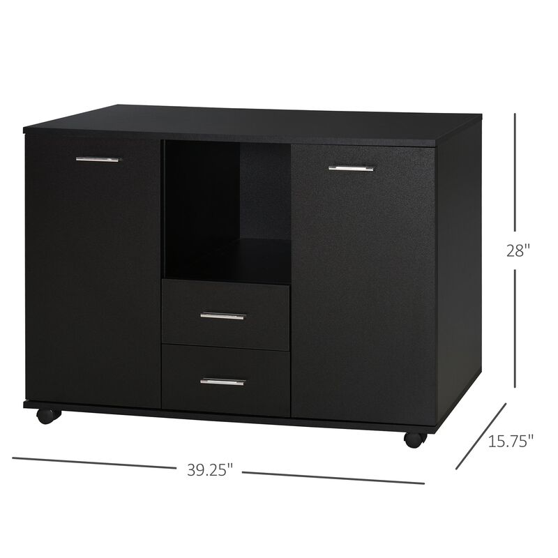 Black Office Storage: Multifunction Cabinet with Drawers and Shelves