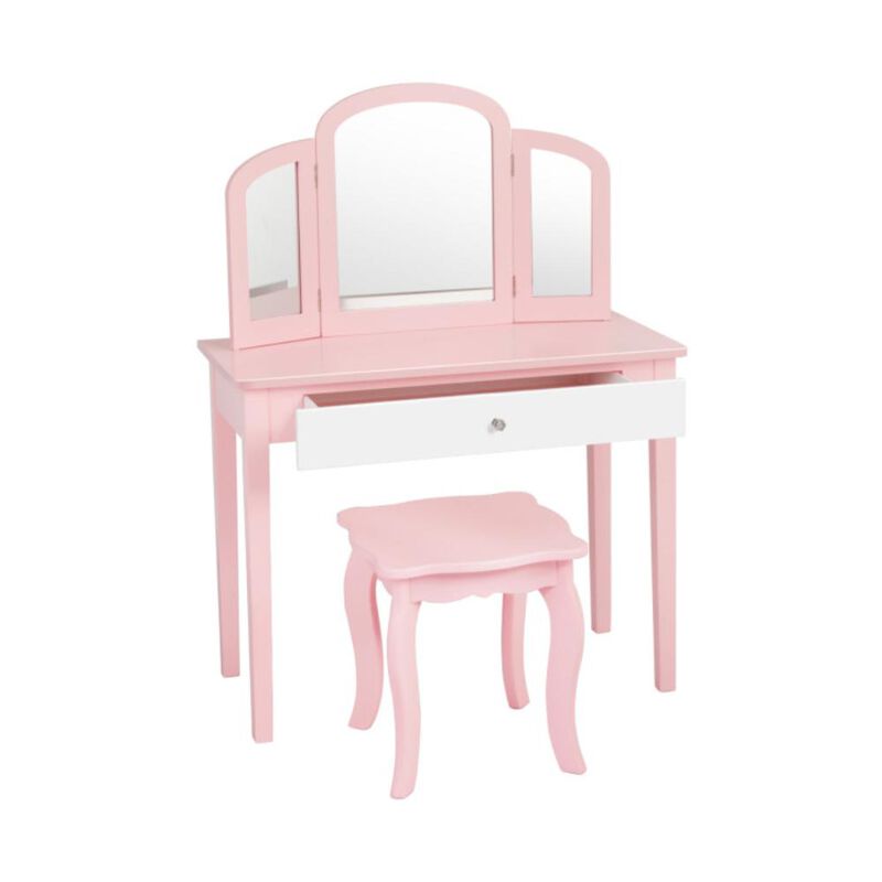 Hivvago Kids Princess Make Up Dressing Table with Tri-folding Mirror and Chair-Pink