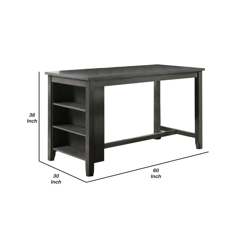 Wooden Counter Height Table with Three Storage Shelves, Gray-Benzara