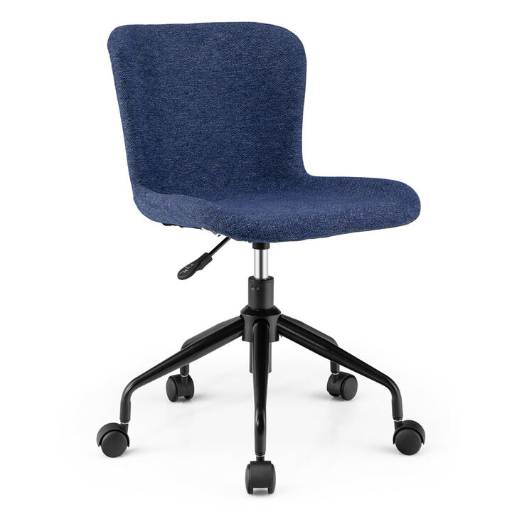 Costway Mid Back Armless Office Chair Adjustable Swivel Linen Task Chair Blue