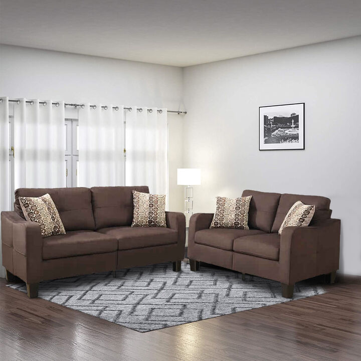 Polyfiber 2 Pieces Sofa Set With Accent Pillows Brown - Benzara