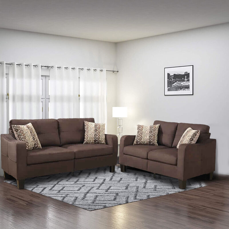 Polyfiber 2 Pieces Sofa Set With Accent Pillows Brown - Benzara