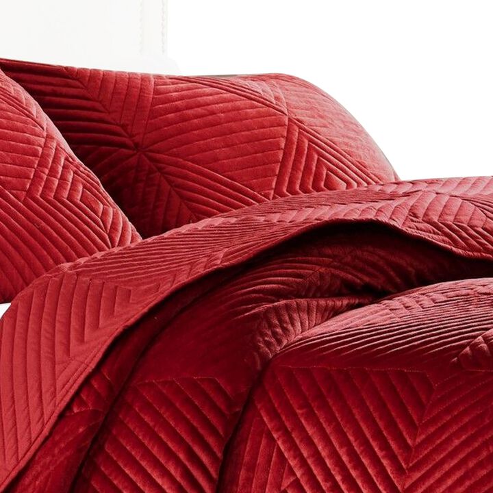 Ahab 2 Piece Twin Quilt Set with 1 Pillow Sham, Dutch Velvet Face, Red - Benzara