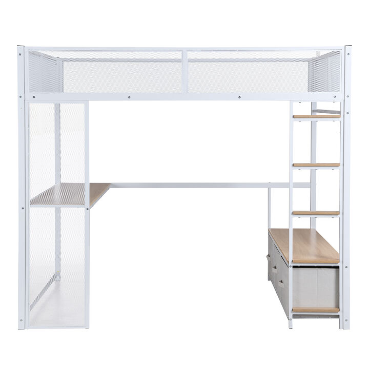 Merax Metal Gaming Loft Bed with LED and Desk