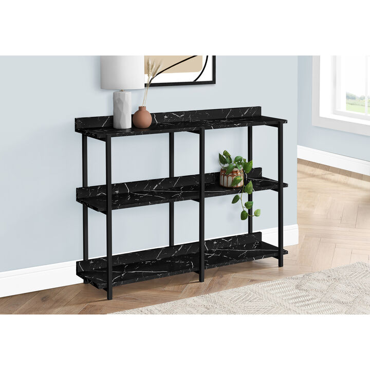 Monarch Specialties I 2220 Accent Table, Console, Entryway, Narrow, Sofa, Living Room, Bedroom, Metal, Laminate, Black Marble Look, Contemporary, Modern
