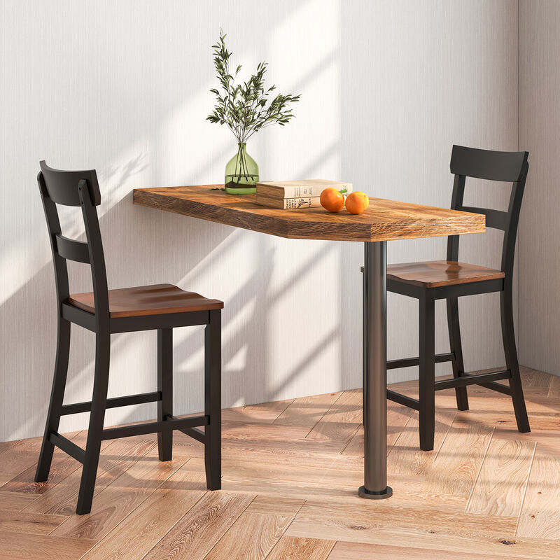 Farmhouse Dining Bar Stool Set of 2 with Solid Rubber Wood Frame