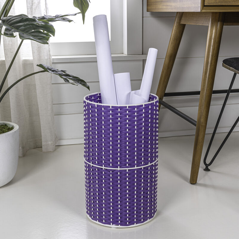 Cecil Modern Faux Wicker Cylinder Waste Basket