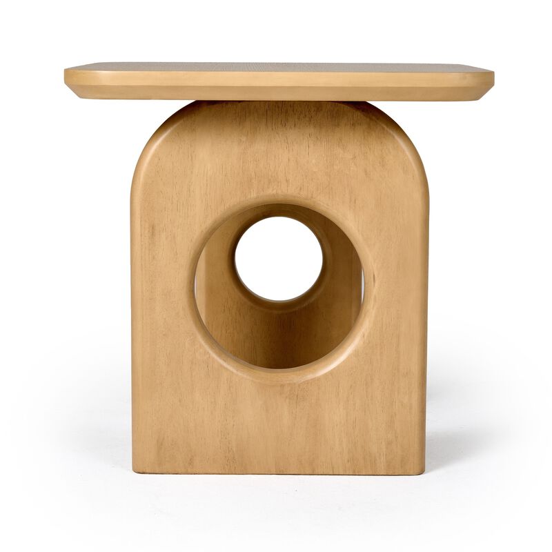 Noe Ohan 22 Inch Side End Table, Square Top, Light Brown Solid Rubberwood - Benzara