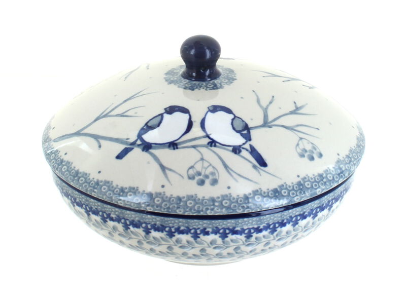 Blue Rose Polish Pottery Bluebird Covered Bowl