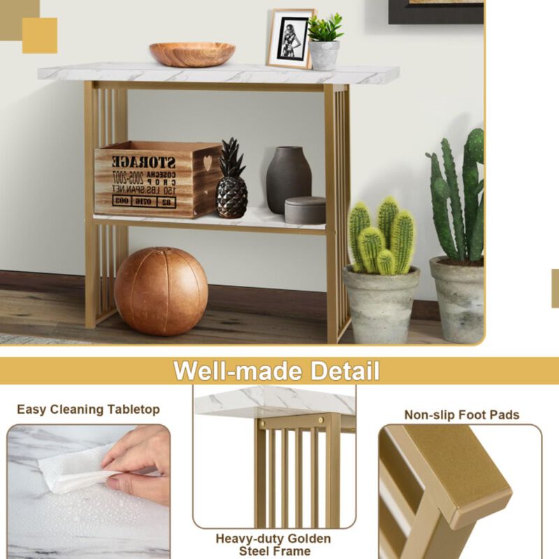 Hivvago 48 Inch 2-Tier Console Table with Gold Finished Frame
