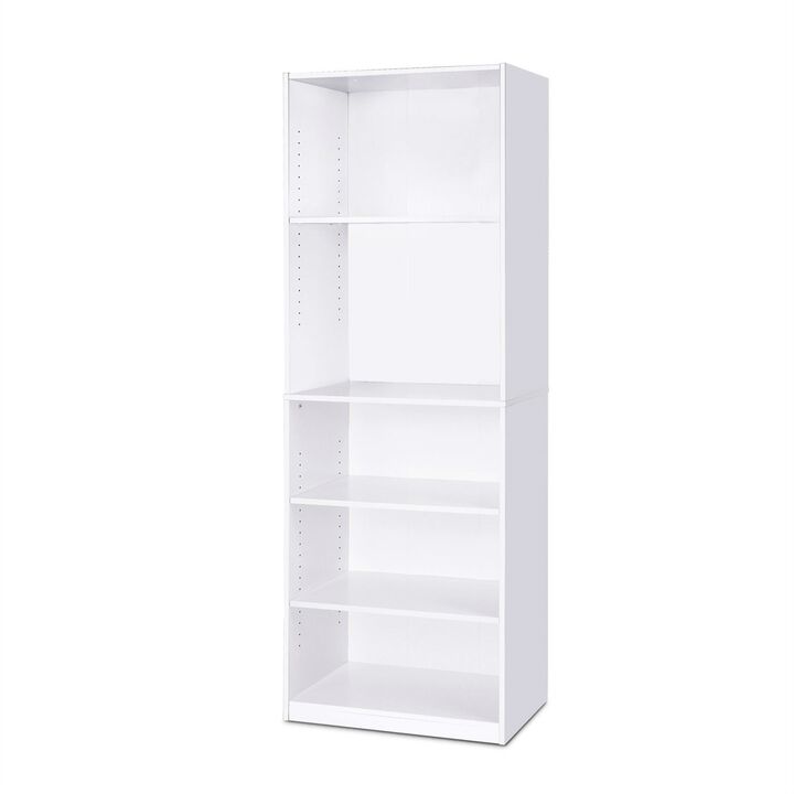 Hivvago Modern 5-Shelf Bookcase in White Wood Finish