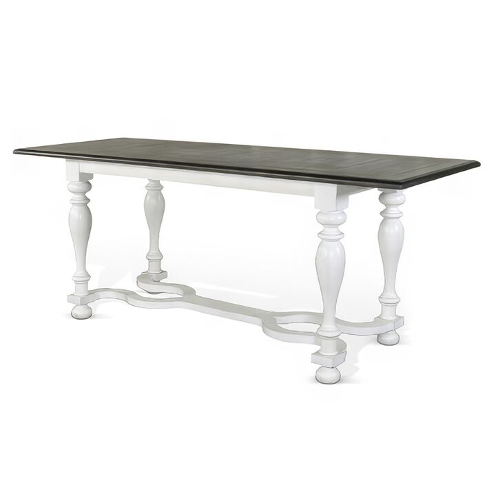 Orso Counter Height Narrow Dining Table, White, Brown Wood, 84 Inch - Benzara