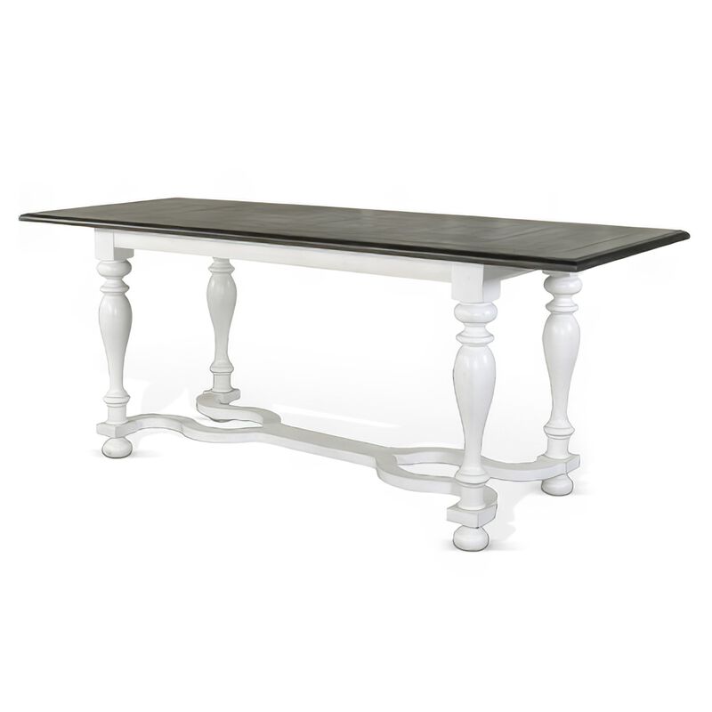 Orso Counter Height Narrow Dining Table, White, Brown Wood, 84 Inch - Benzara