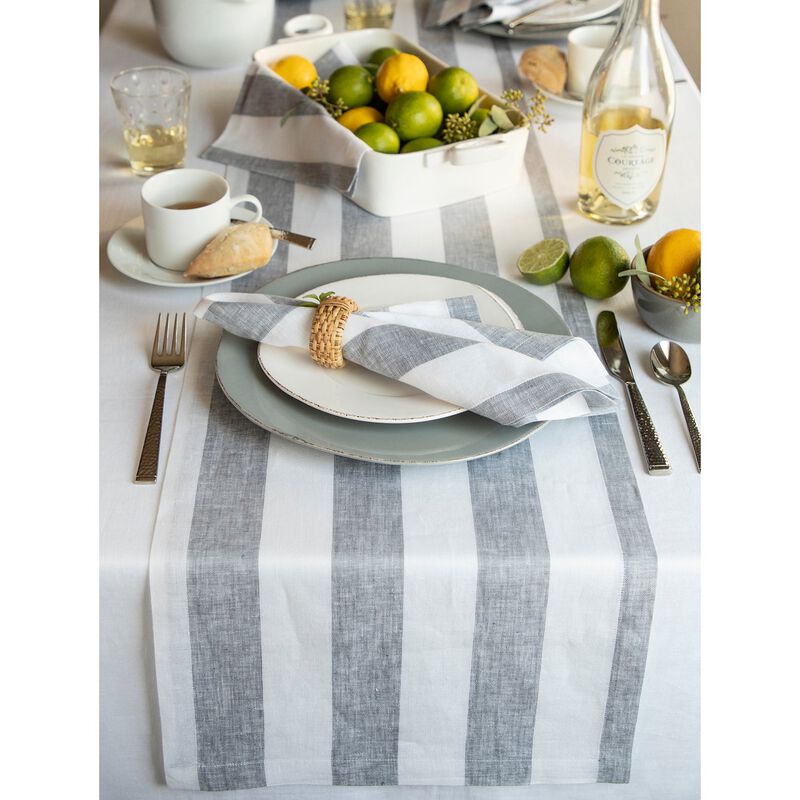 Solino Home 100% Pure Linen Table Runner | Cabana Stripe for Spring & Easter