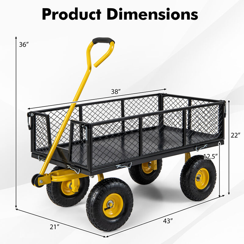 Utility Garden Wagon with 4 Removable Side Panels and Load Capacity