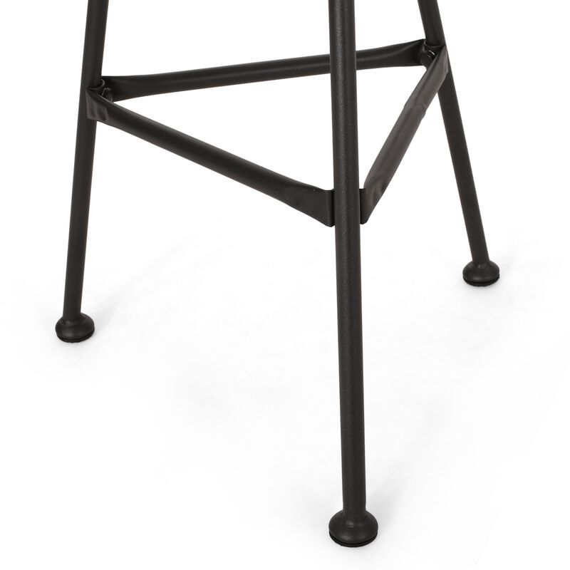 Tee Outdoor Side End Table, 20 Inch Rattan Weave, Glass Top, Steel - Benzara