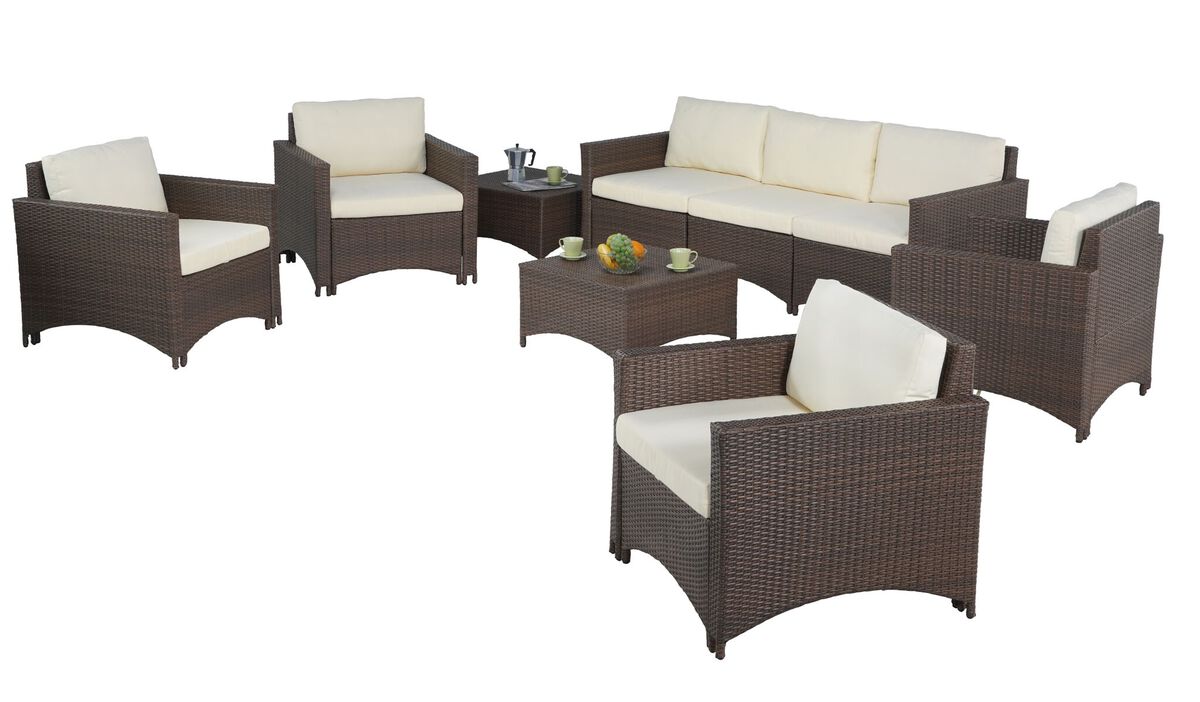 Studio Shine Collection 3-seater sofa, 4 Armchairs and 2 coffee tables conversation set