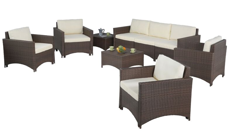 Studio Shine Collection 3-seater sofa, 4 Armchairs and 2 coffee tables conversation set
