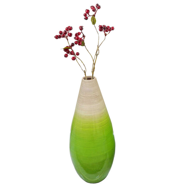 Contemporary Bamboo Floor Flower Vase Tear Drop Design for Dining, Living Room, Entryway Decoration Fill It with Dried Branches or Flowers, Large Green