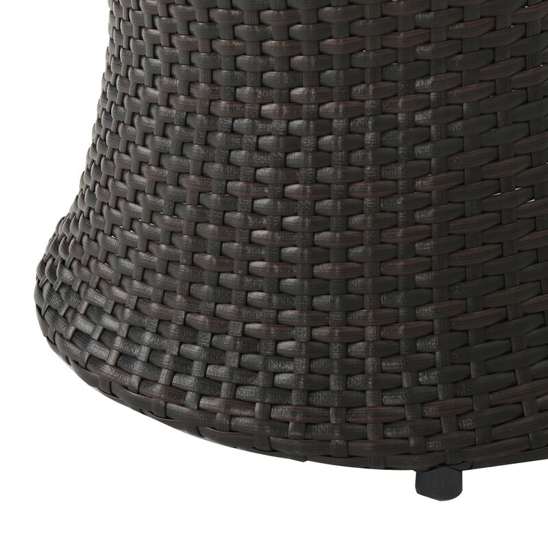 Loco Outdoor Side Table, Hourglass Shape 20 Inch Brown Rattan Wicker - Benzara