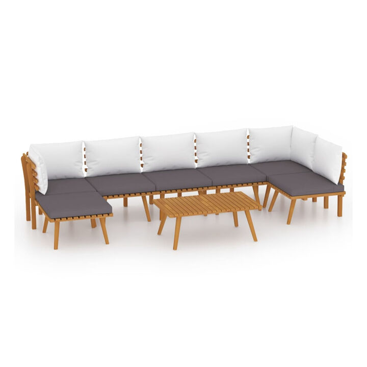 Roma 8pc Modular Outdoor Sofa and Table Set, Solid Acacia Wood, Gray - Benzara