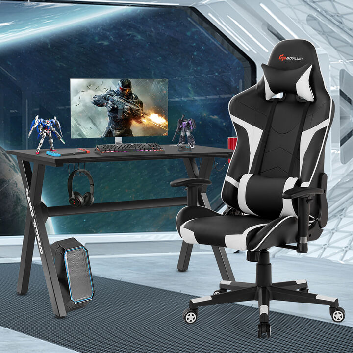 Goplus X-Shaped Gaming Desk & Racing Style Massage Chair Set Home Office Black+Grey
