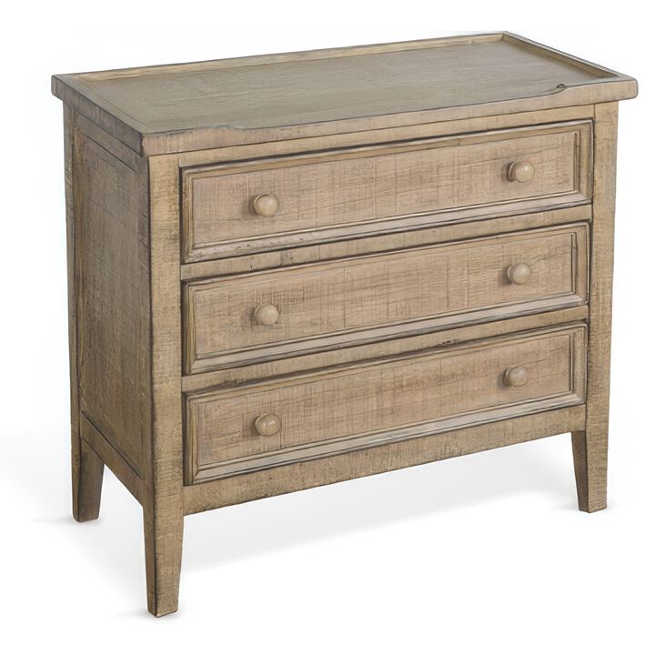Rena Side End Table with 3 Drawers, 28 Inch Rustic Brown Mahogany Wood - Benzara