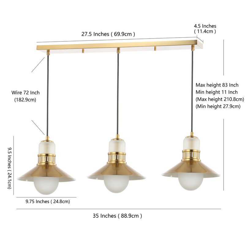 Colin Adjustable Iron/Glass Retro Hurricane Triple Linear LED Pendant