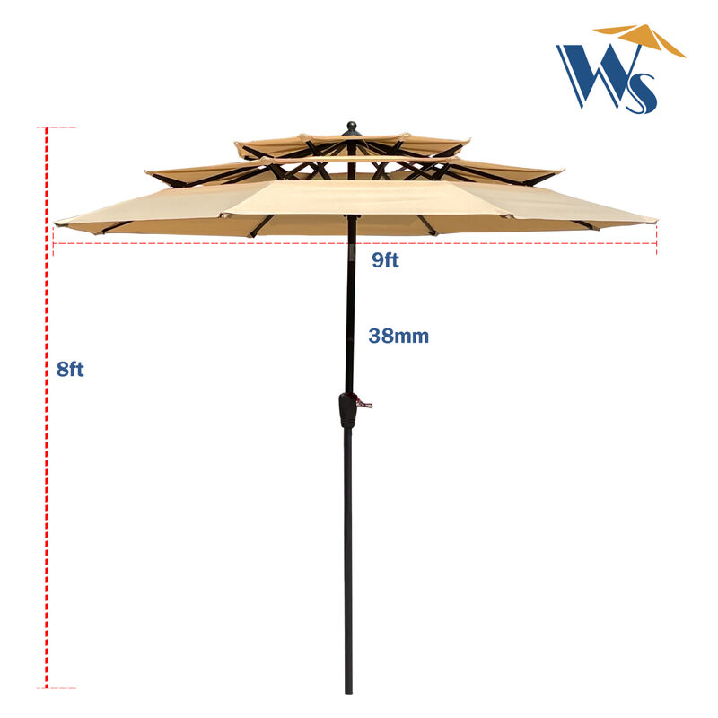 9FT 3-Tiers Outdoor Patio Umbrella With Crank And Tilt And Wind Vents For Garden Backyard