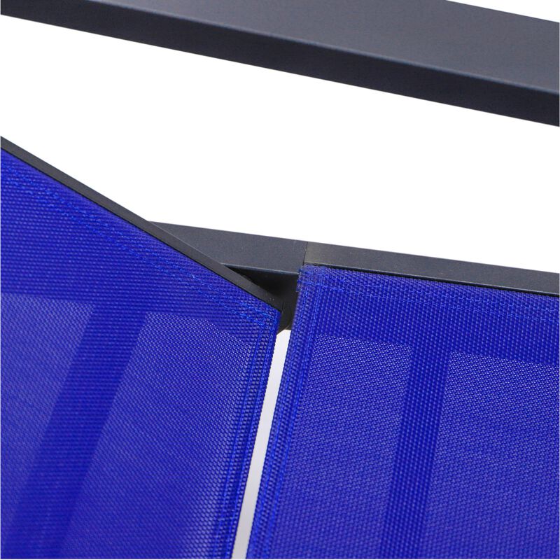 LeisureMod Marlin Patio Chaise Lounge Chair with Armrests – Black Aluminum Frame & Navy Blue Mesh for Outdoor Comfort