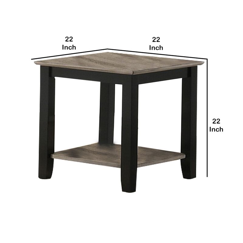 Wooden End Table with One Open Shelf, Black and Gray-Benzara