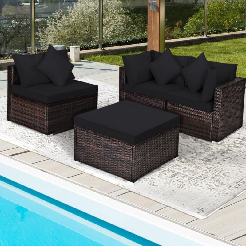 Hivvago 4 Pieces Patio Rattan Furniture Set with Removable Cushions and Pillows