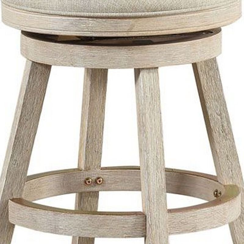 Wooden Swivel Counter Stool with Round Fabric Seat, Gray-Benzara