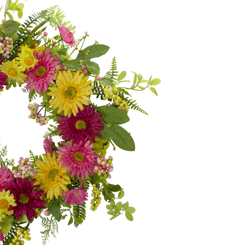 Chrysanthemum and Daisy Floral Spring Wreath  Pink and Yellow 23"