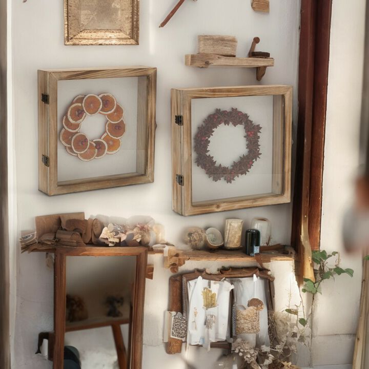 Set of 2 Fruit Wreath Shadow Boxes – Wood and Resin Wall Art for Rustic, Nature-Themed, and Farmhouse Living Rooms