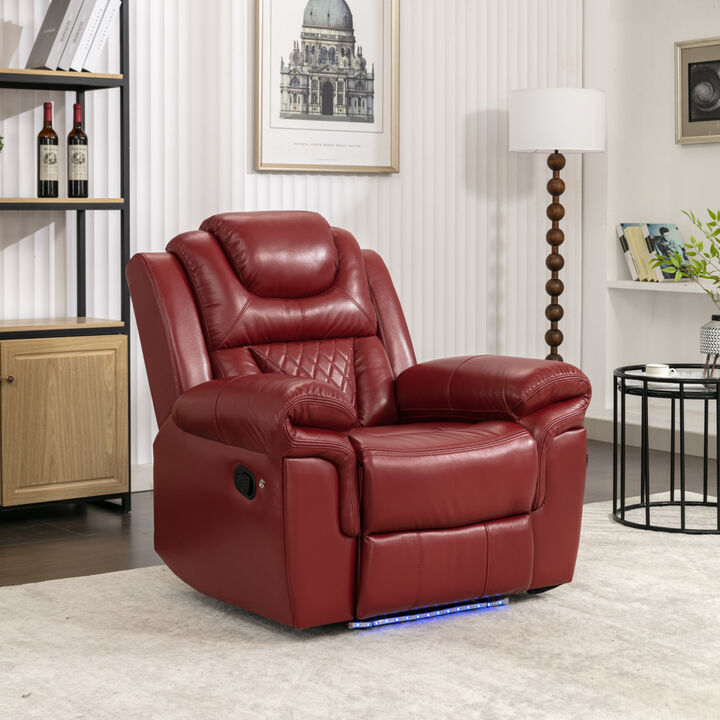 Home Theater Seating Manual Recliner Chair With LED Light Strip For Living Room, Bedroom, Wind Red
