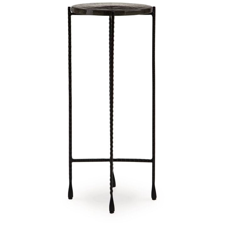 Accent Table, 11 Inch Glass Top, Industrial Black Forged Iron Legs - Benzara