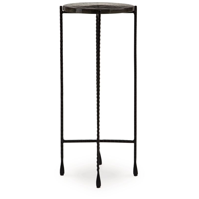 Accent Table, 11 Inch Glass Top, Industrial Black Forged Iron Legs - Benzara