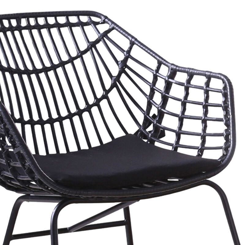 Niya Patio Chair Set of 2, Polyester, Black Steel, Outdoor Rattan Wicker