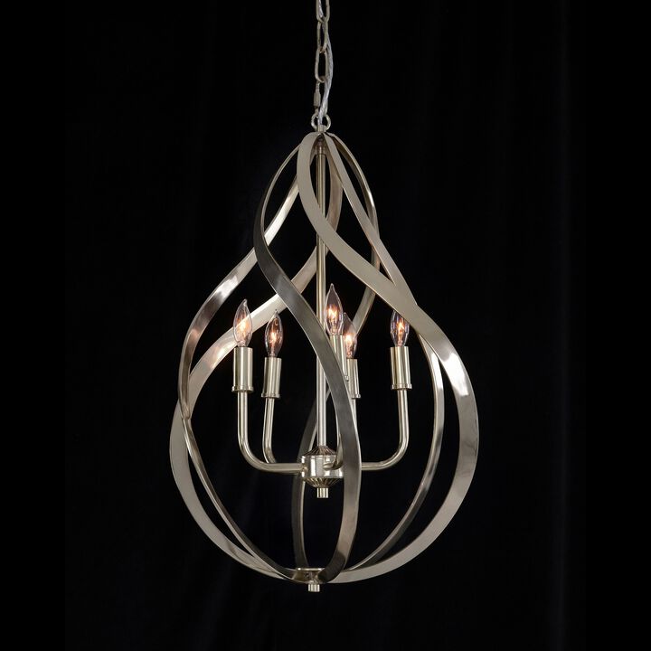 Ribbons Of Nickel Swirls Five-Light Pendant