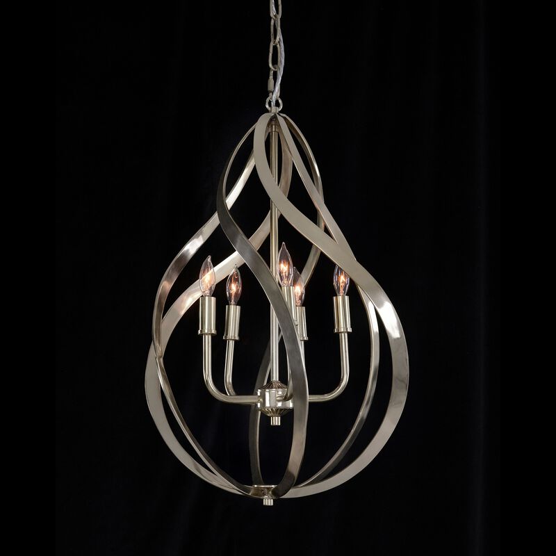 Ribbons Of Nickel Swirls Five-Light Pendant