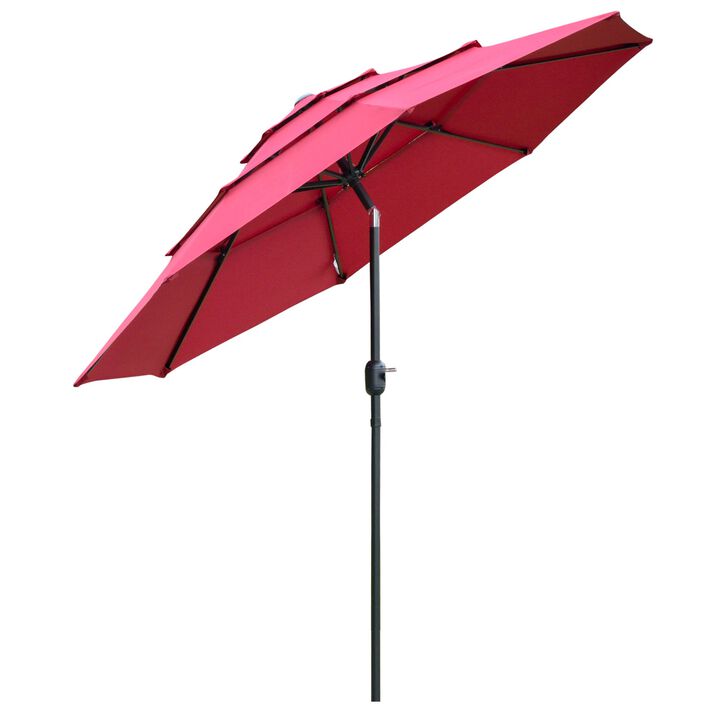 Wine Red Sun Shield: 9' 3-Tier Patio Umbrella with Crank Tilt