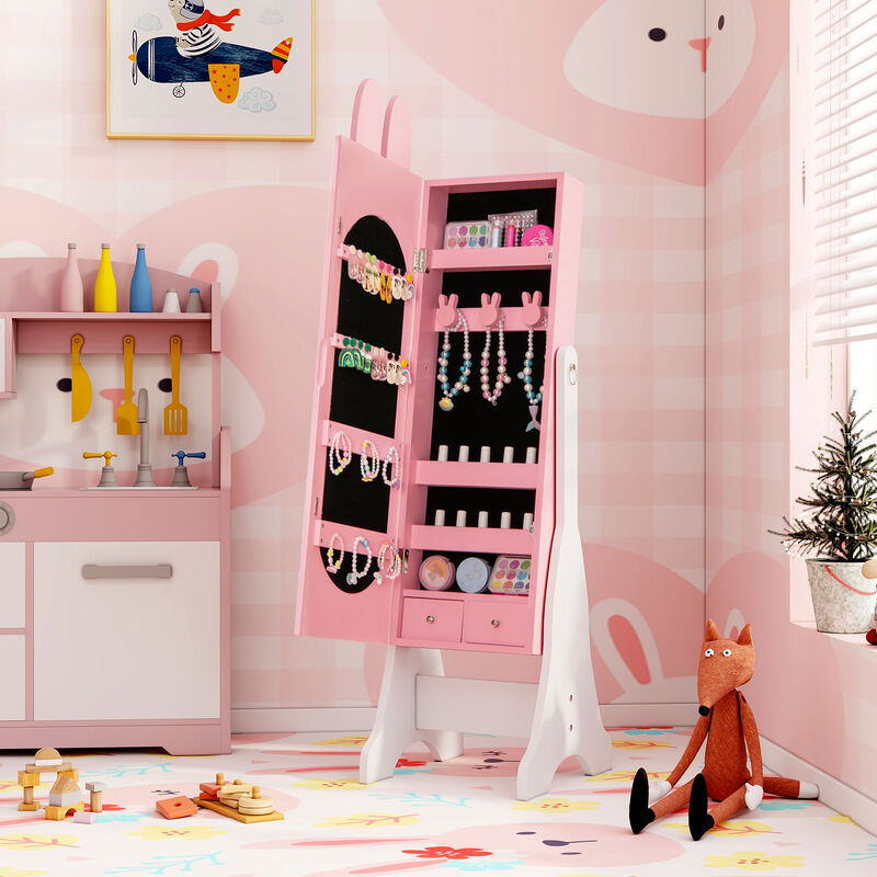 Kids Jewelry Armoire Cabinet with 2 Tilt Angles and Large Storage Capacity