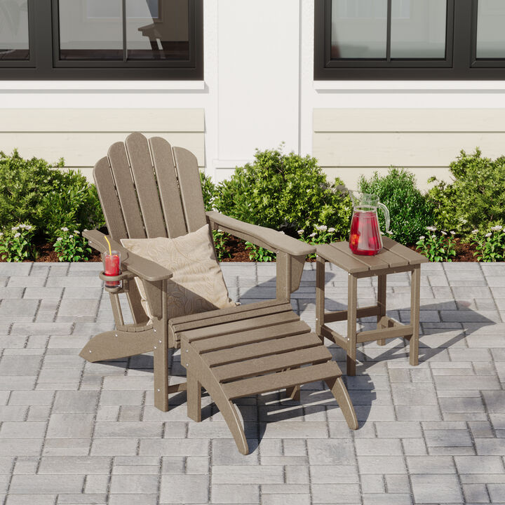 WestinTrends 3-Piece Adirondack Chair with Cup Holder and Folding Ottoman and Table Set