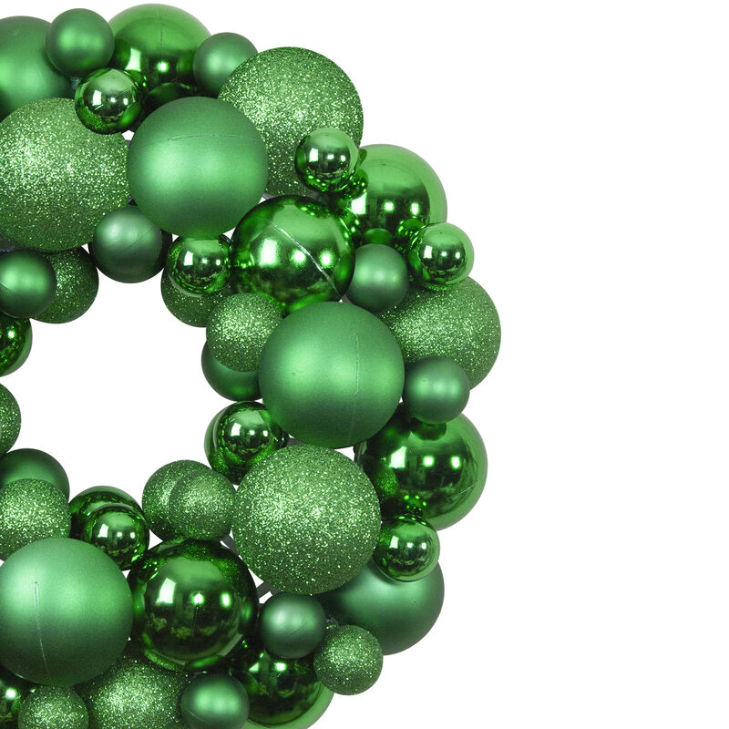 Green 3-Finish Shatterproof Ball Christmas Wreath - 13-Inch  Unlit