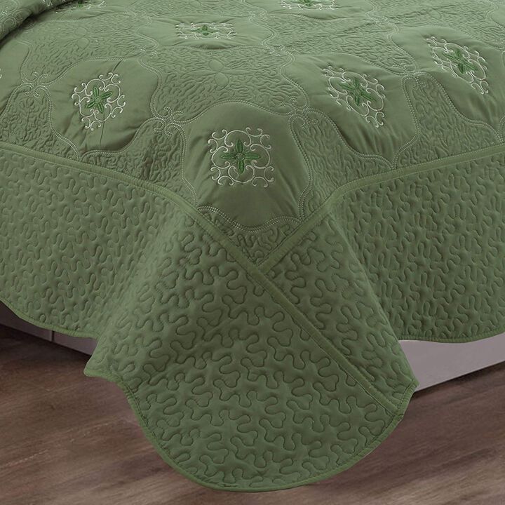 MarCielo 3 Piece Quilted Embroidery Quilts Bedspreads Set Emma