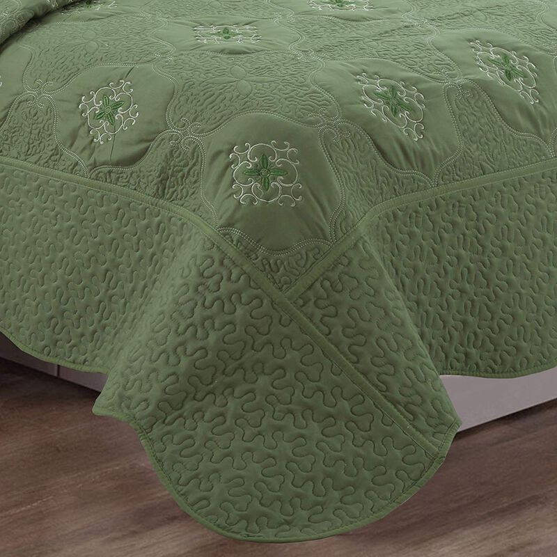 MarCielo 3 Piece Quilted Embroidery Quilts Bedspreads Set Emma